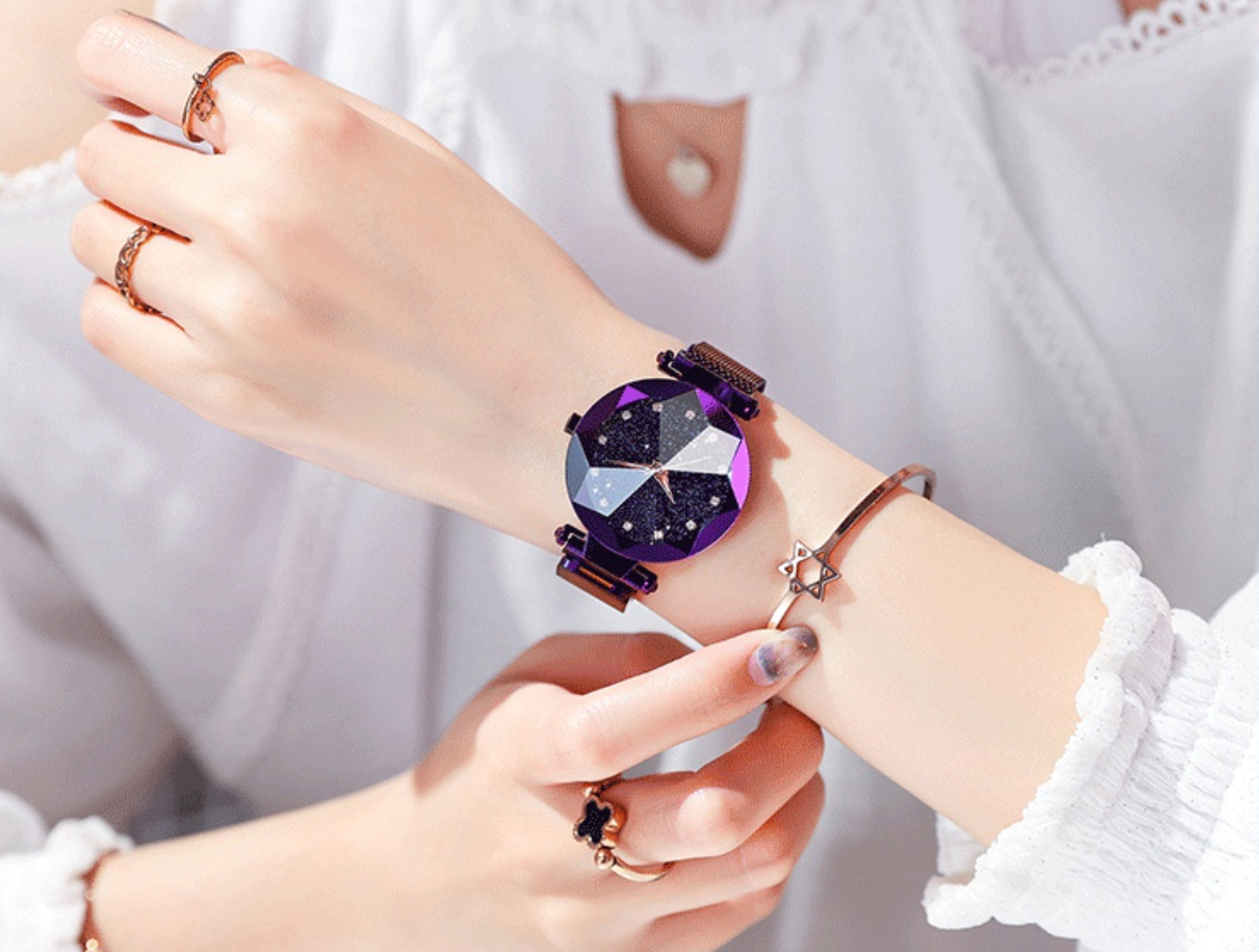 Reloj Mujer Negro, Azul, Morado, Oro + Pulsera Gratis